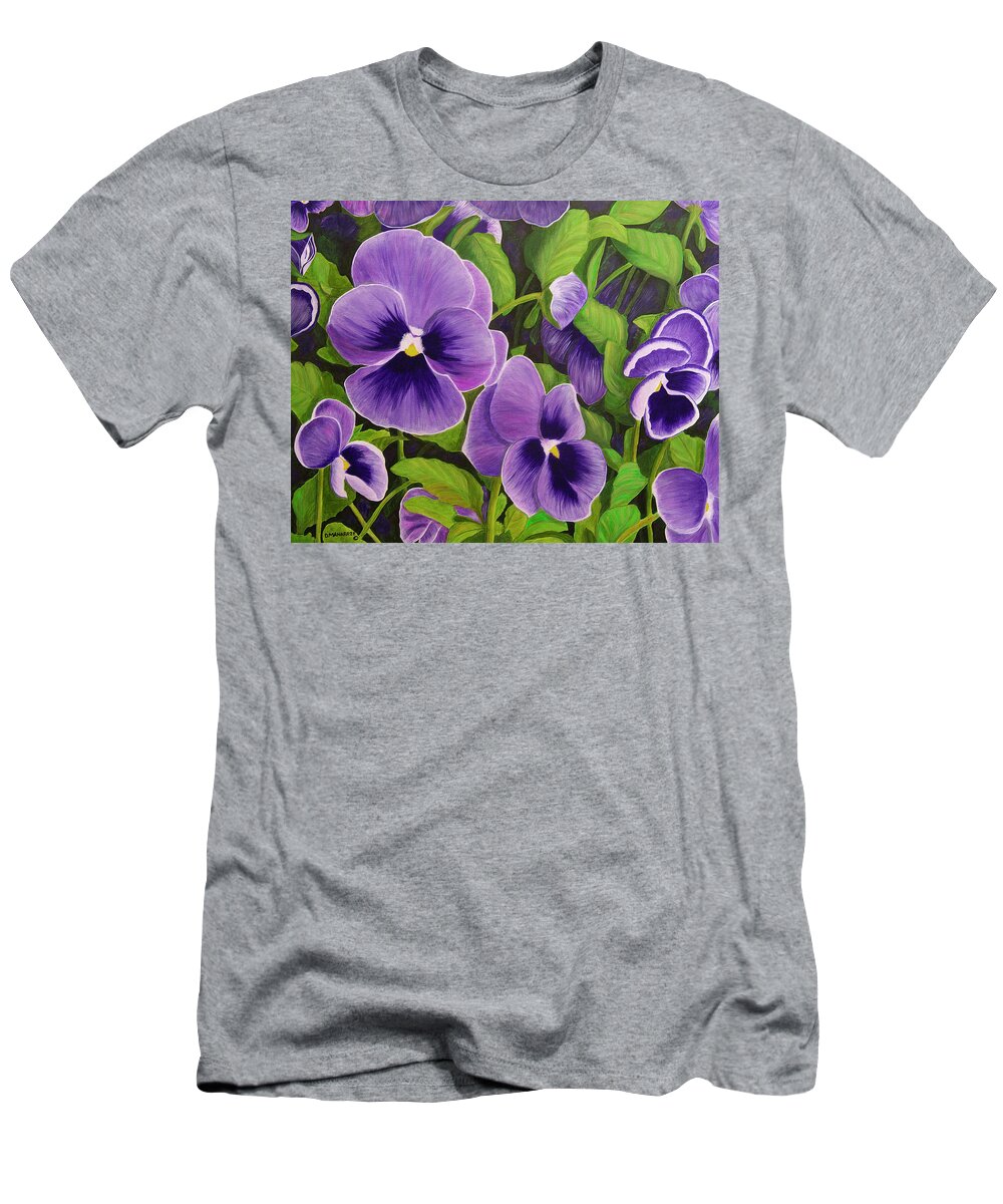 Flowers T-Shirt featuring the painting Pansies Schmanzies by Donna Manaraze