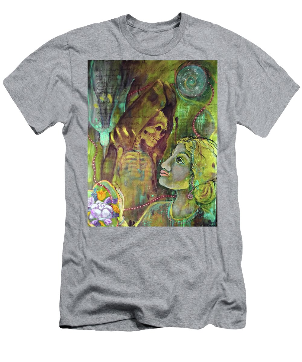 Life And Death T-Shirt featuring the painting Paradox Life Having A Conversation with Death by Feather Redfox