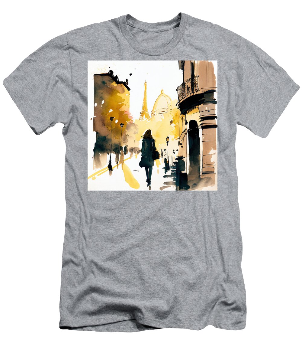 Paris T-Shirt featuring the painting Paris Street Life No.4 by My Head Cinema