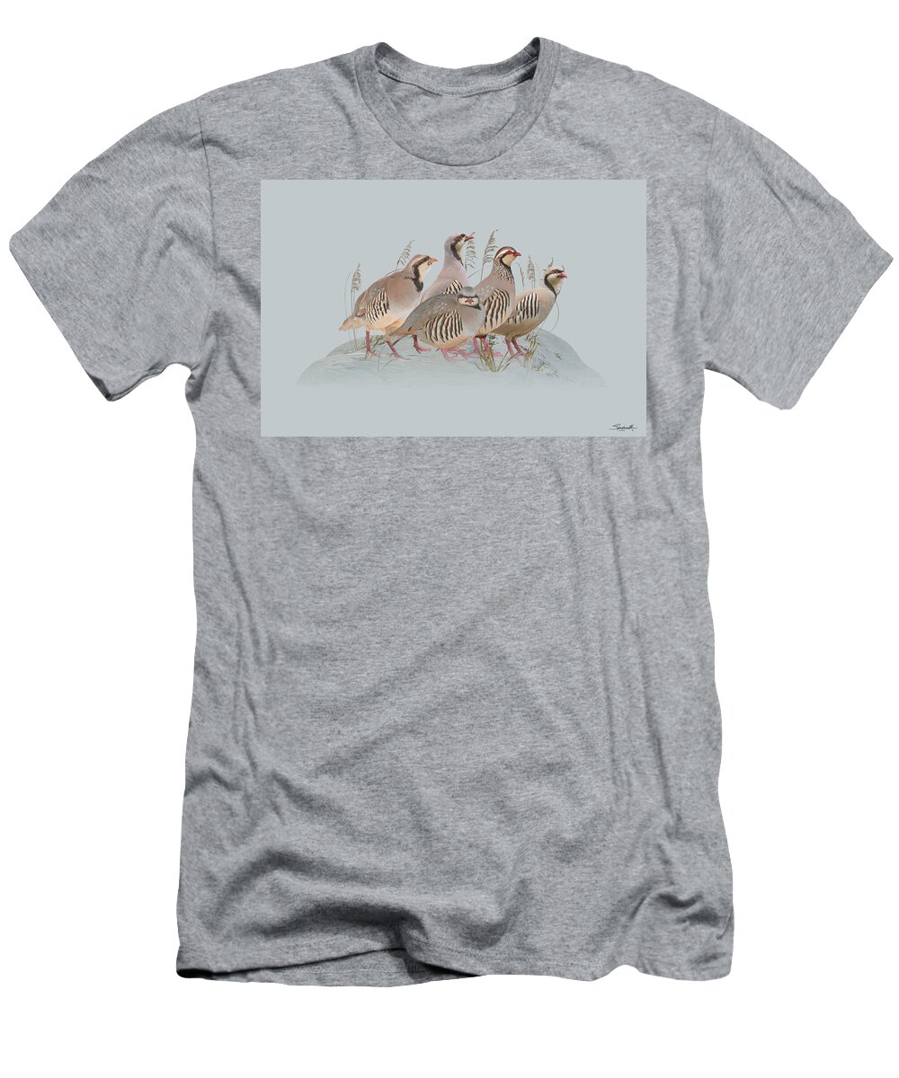 Birds T-Shirt featuring the digital art Partidge Covey by M Spadecaller