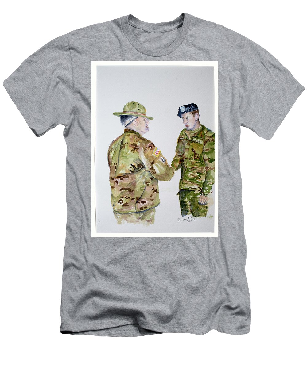 Soldier T-Shirt featuring the painting Passing the Baton by Barbara F Johnson