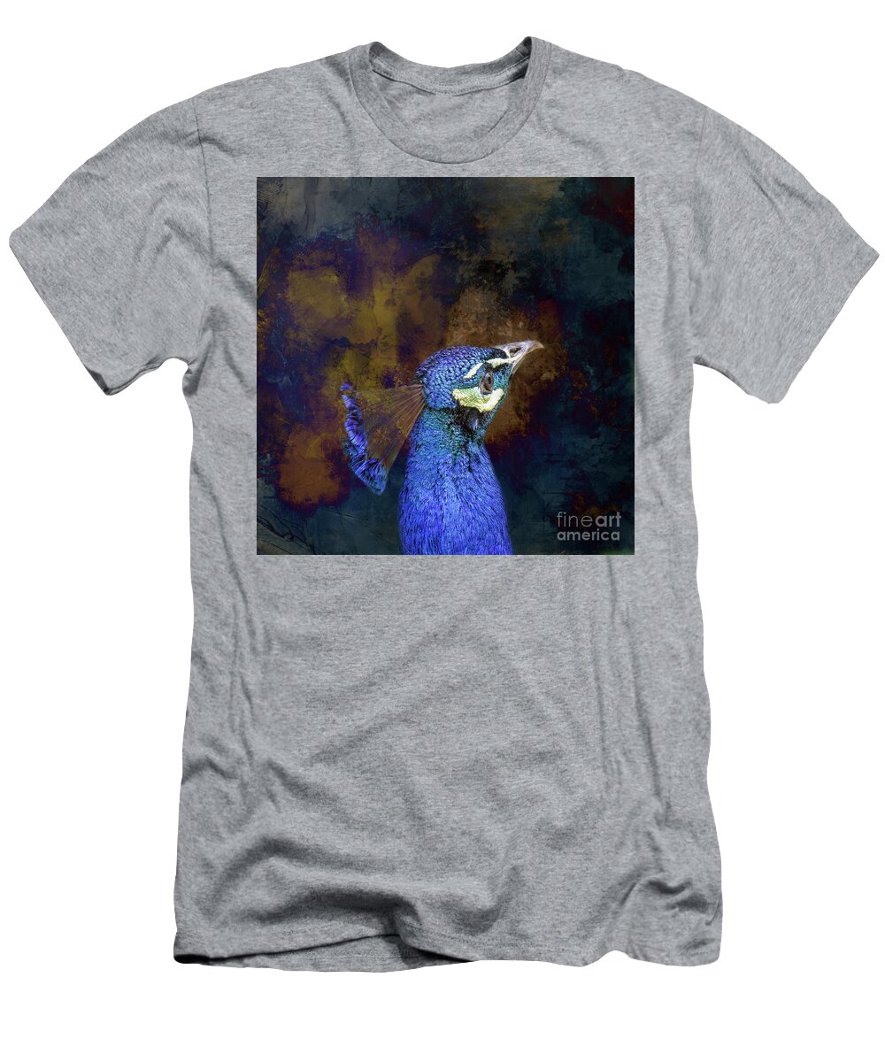 Peacock T-Shirt featuring the mixed media Peacock Fascination by Elisabeth Lucas