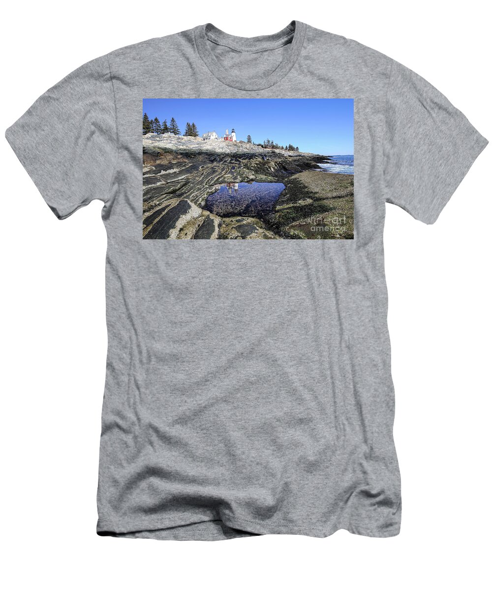 Lighthouse T-Shirt featuring the photograph Pemaquid Point Light reflection by George Kenhan
