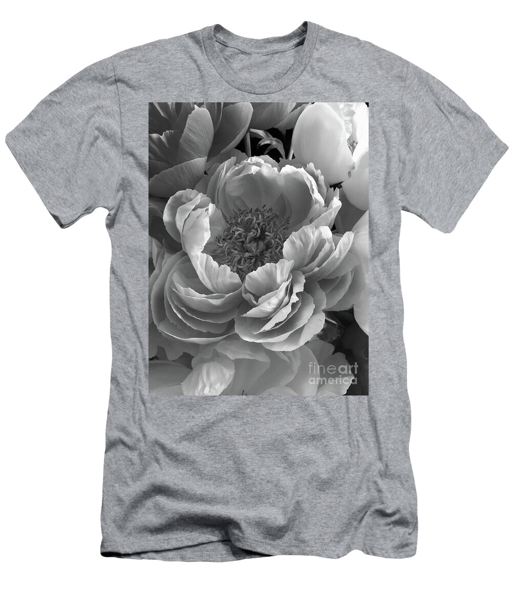 Dramatic T-Shirt featuring the photograph Peonies Series B and W 1-3 by J Doyne Miller