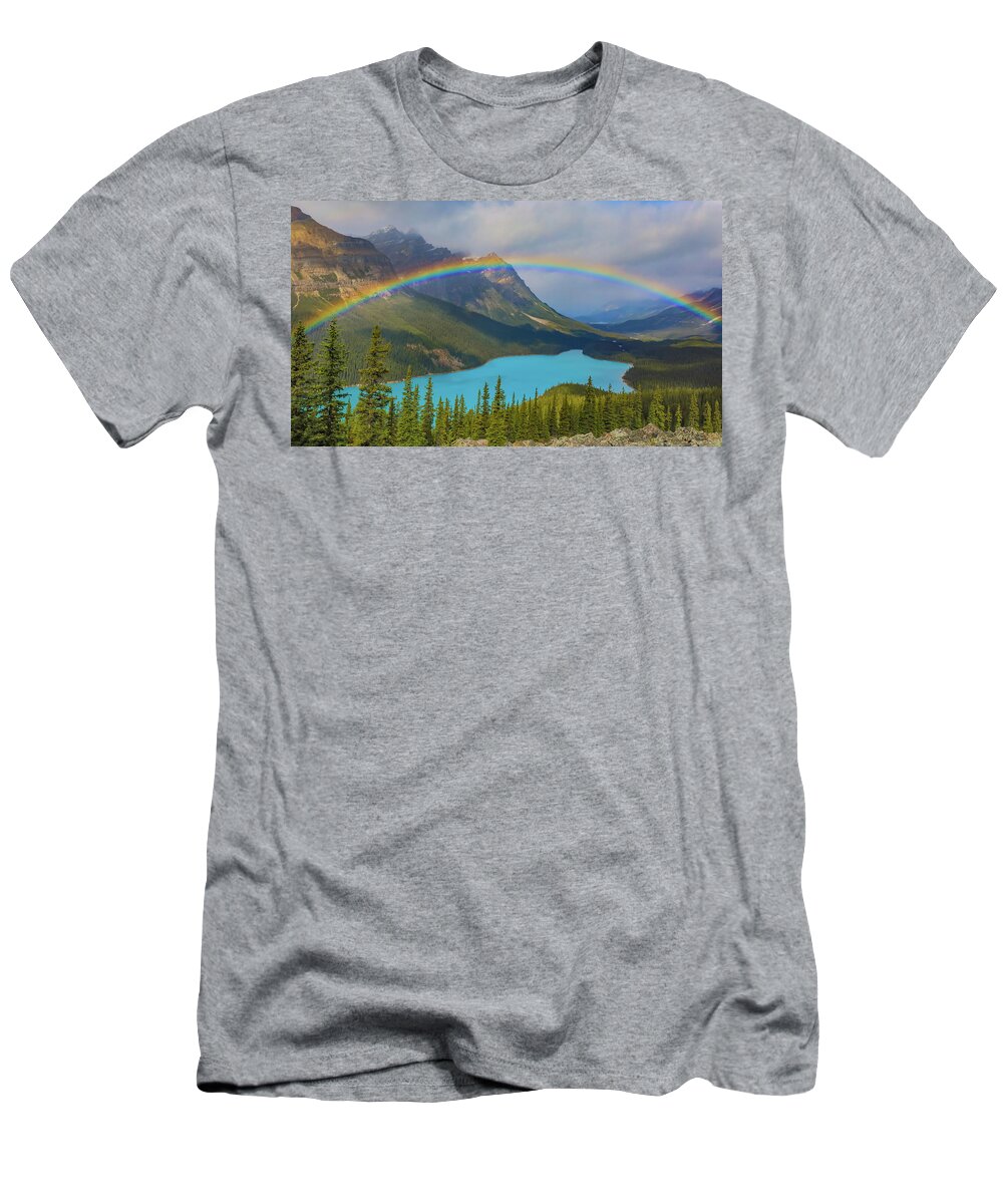 Peyto Lake Rainbow T-Shirt featuring the photograph Peyto Lake Rainbow by Dan Sproul