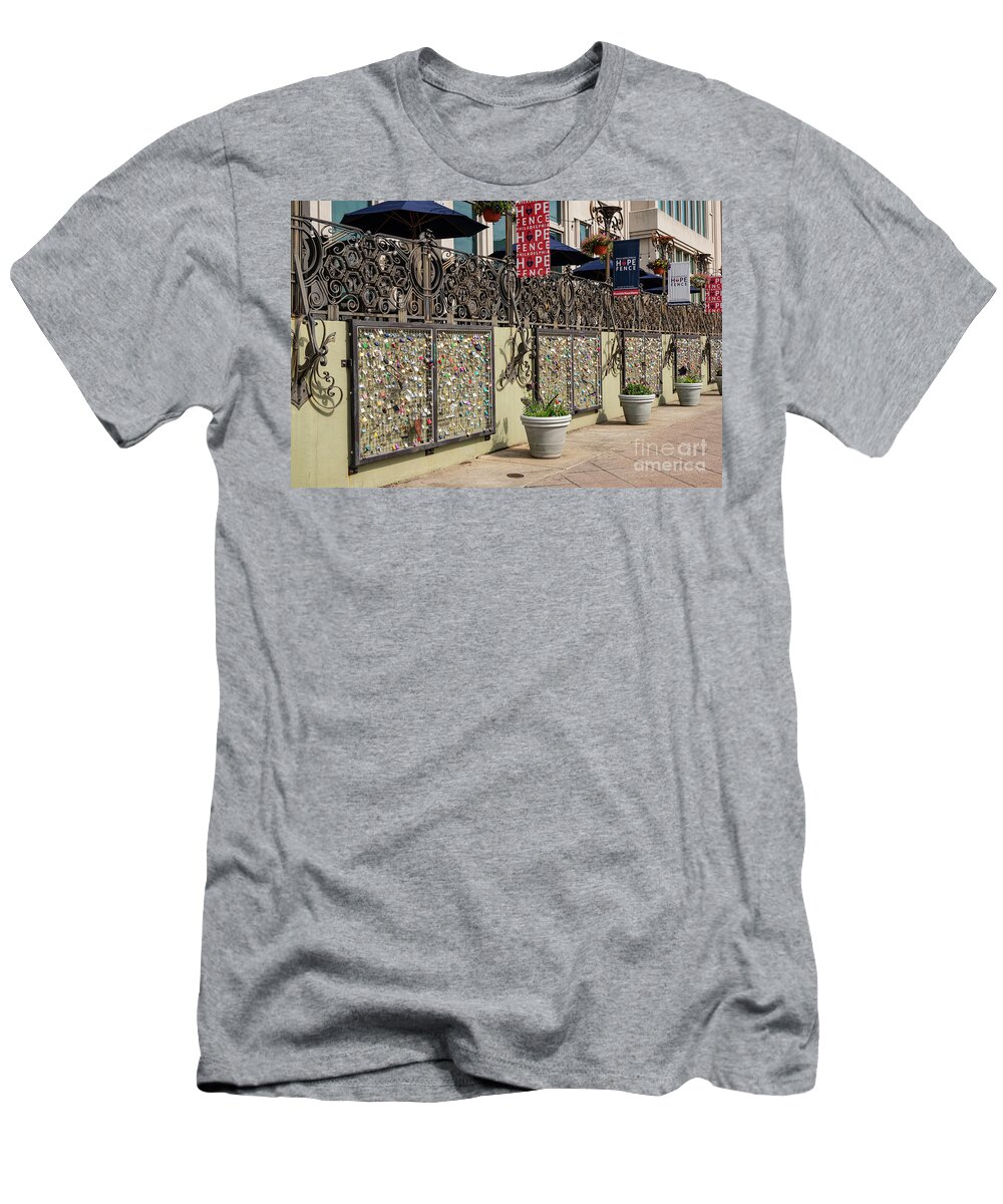 Philadelphia T-Shirt featuring the photograph Philadelphia Love Lock Fence by Bob Phillips