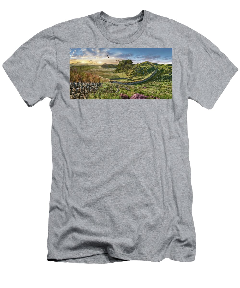 Hadrians Wall T-Shirt featuring the photograph Photo of Hadrians Wall, Northumberland, England, UK by Paul E Williams