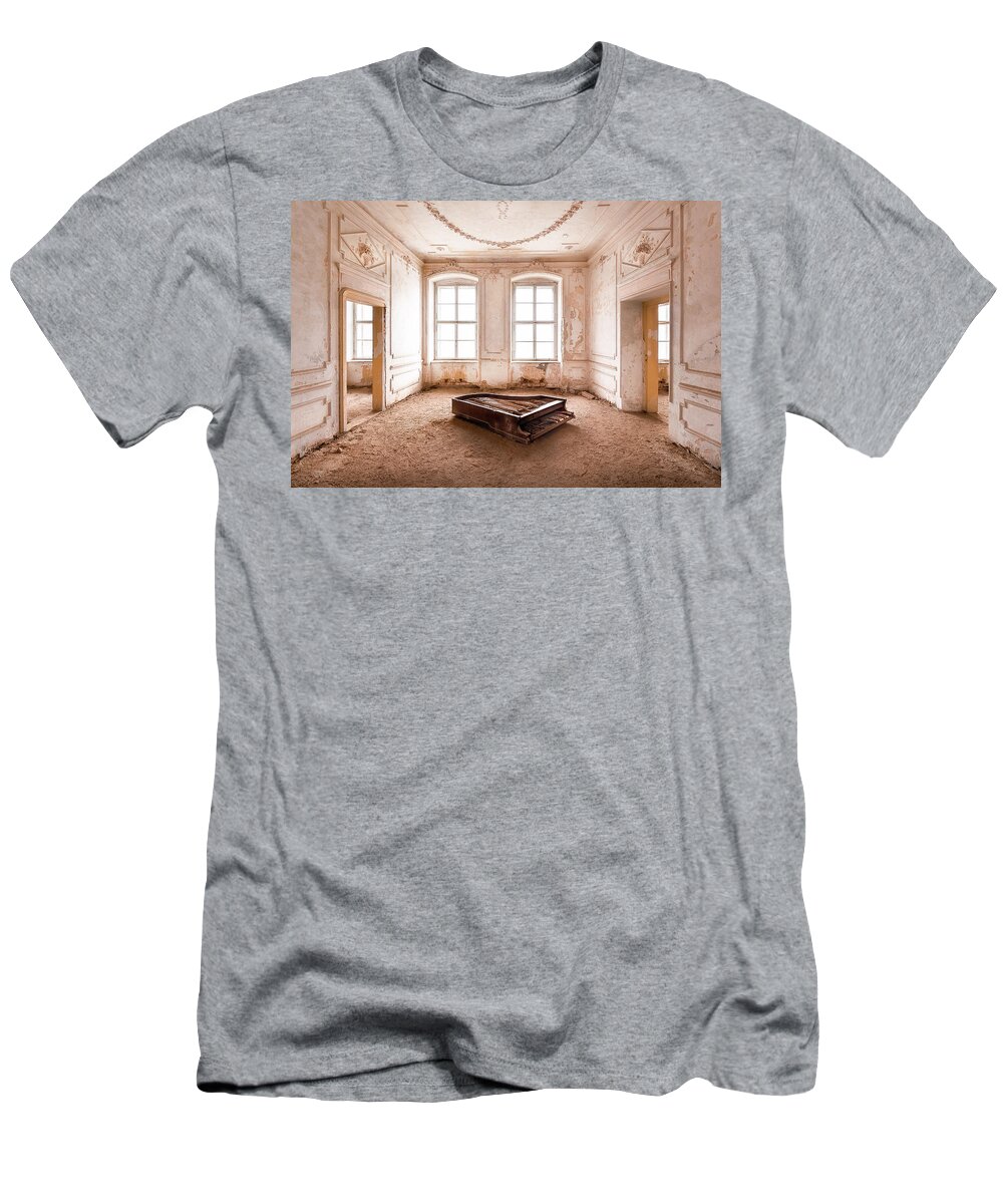 Abandoned T-Shirt featuring the photograph Piano in Abandoned Palace by Roman Robroek