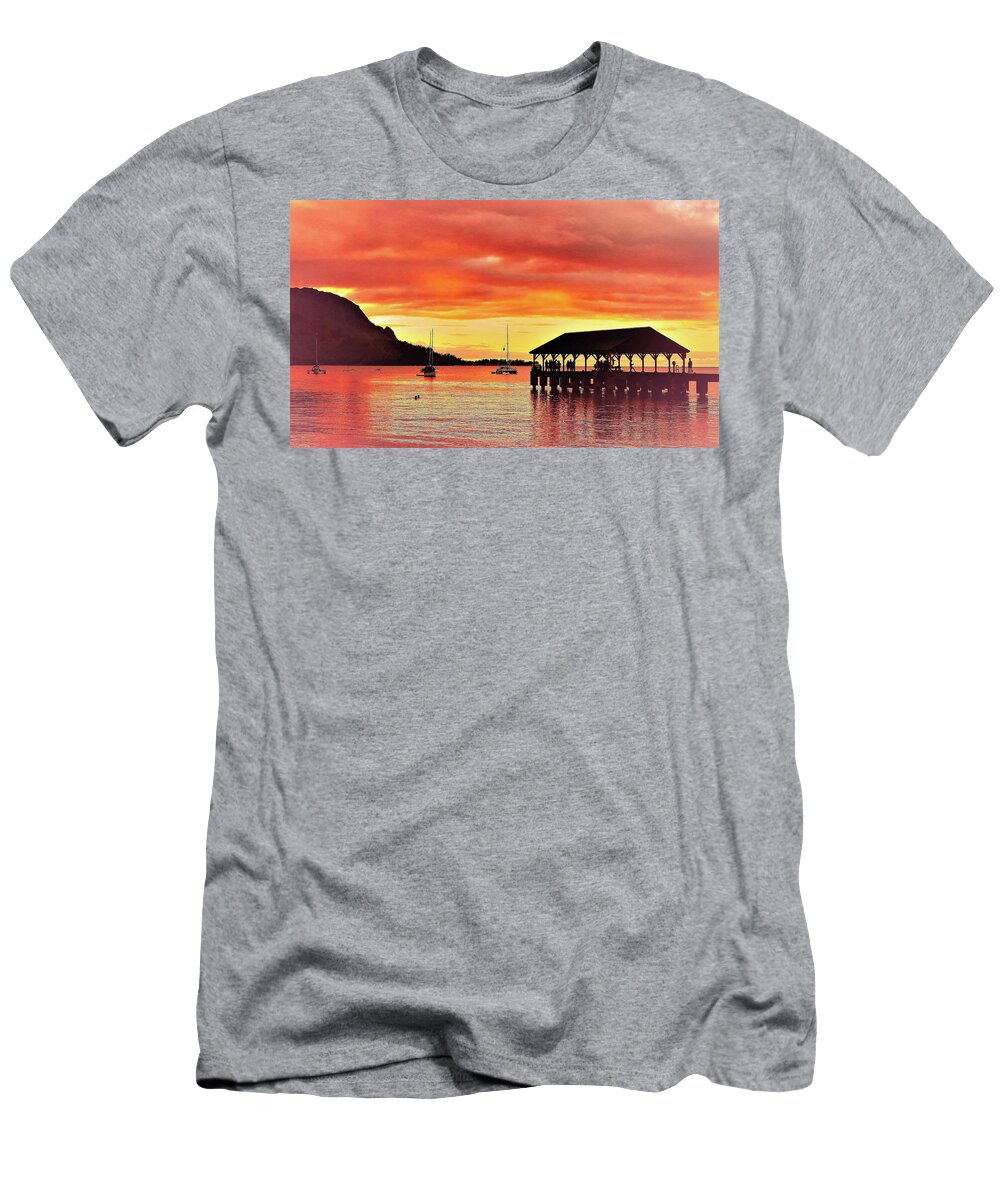 Kauai T-Shirt featuring the photograph Pier Meeting by Tony Spencer
