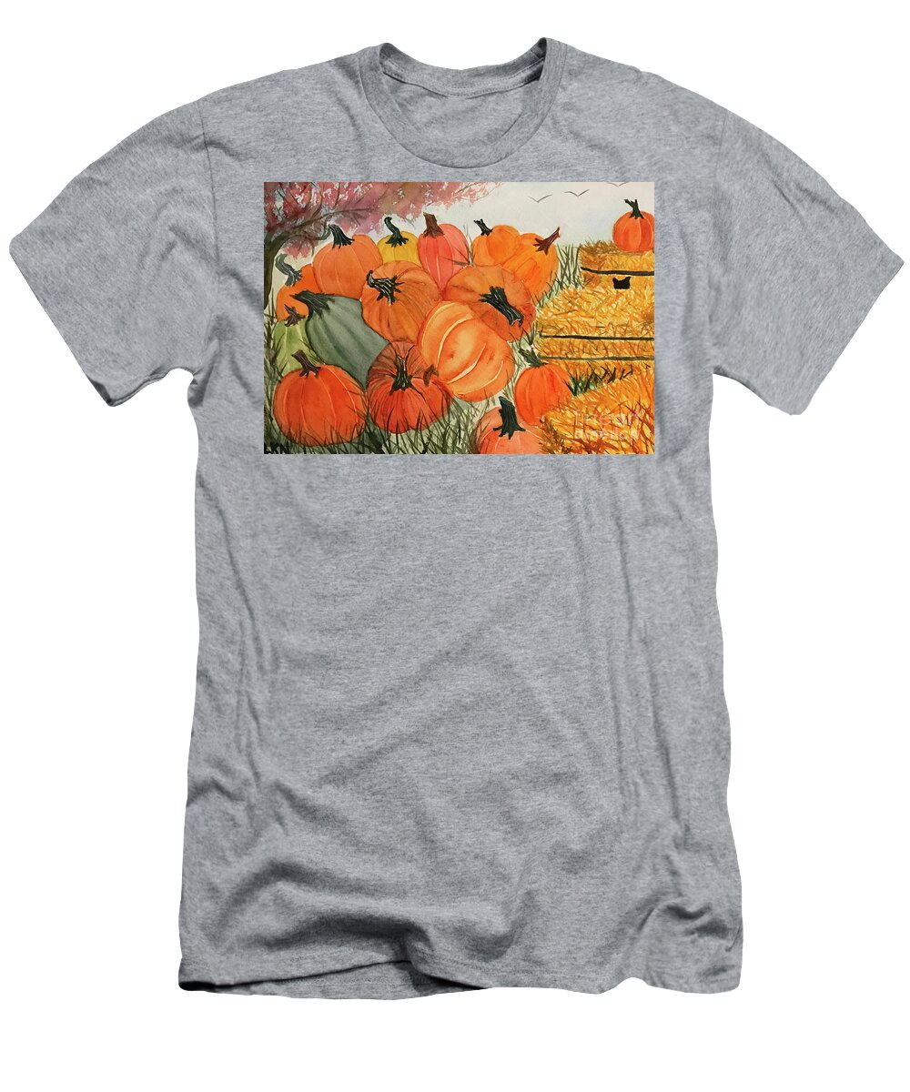 Fall T-Shirt featuring the painting Pile of Pumpkins by Lisa Neuman