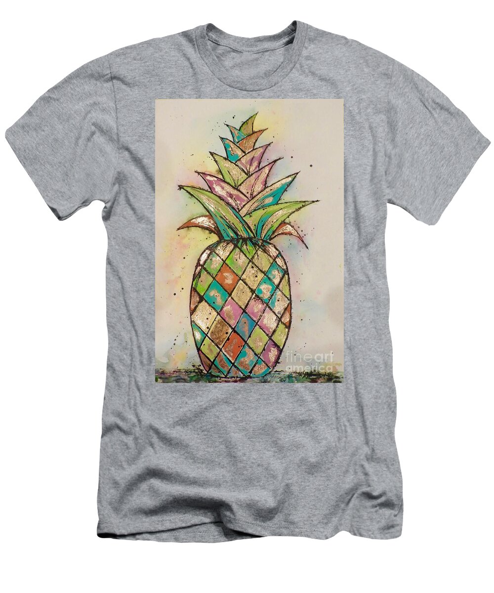 Pineapple T-Shirt featuring the painting Pineapple Gold by Midge Pippel
