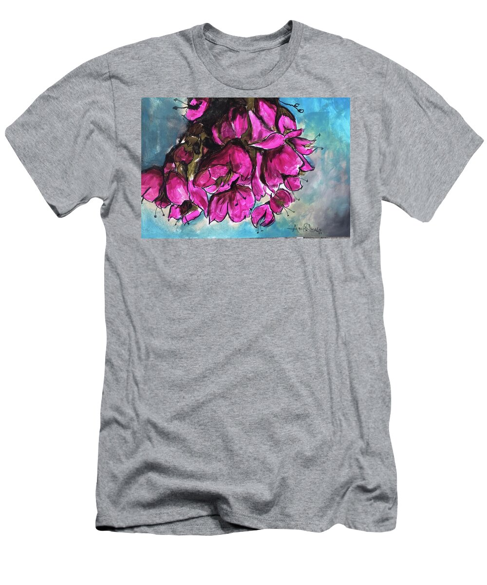  T-Shirt featuring the painting Pink Flowers by Angie ONeal