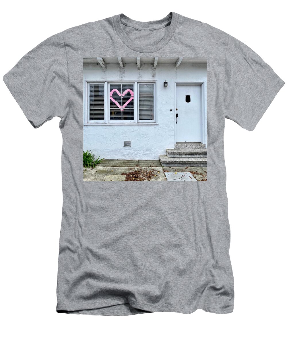  T-Shirt featuring the photograph Pink Heart In Window by Julie Gebhardt