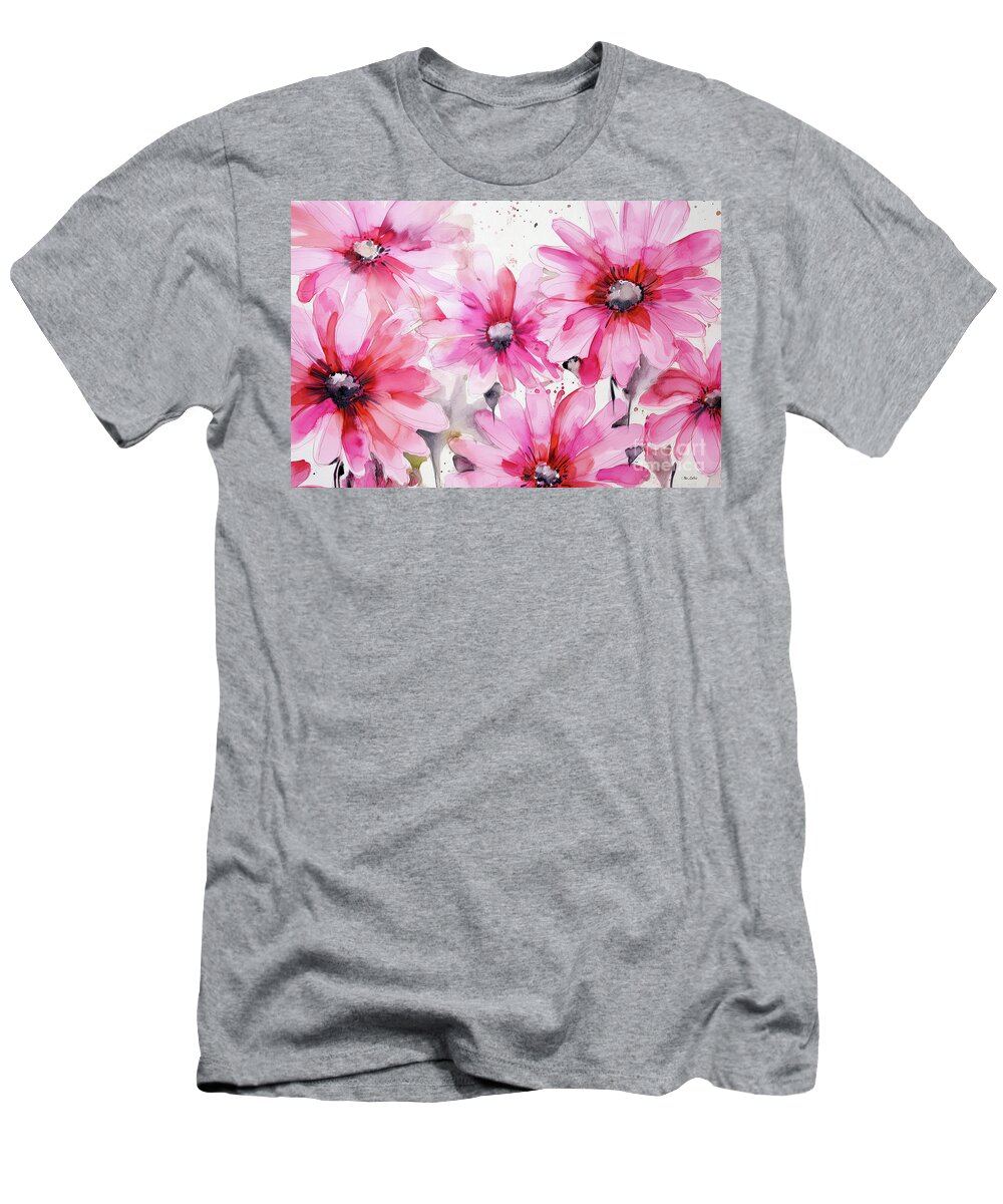 Pink Daisy T-Shirt featuring the painting Pink Passion Daisies by Tina LeCour