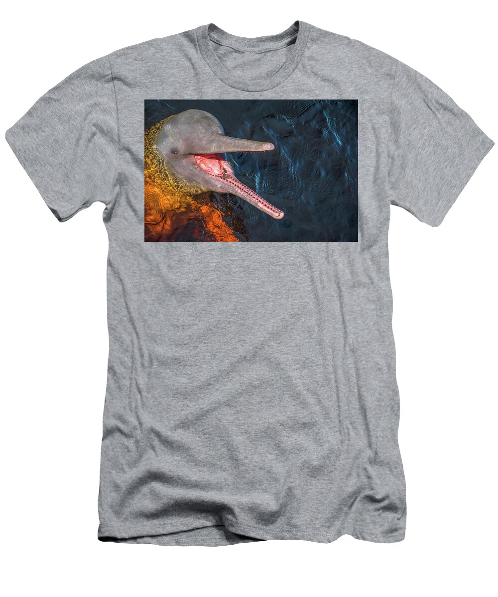 Dolphin T-Shirt featuring the photograph Pink River Dolphin by Linda Villers