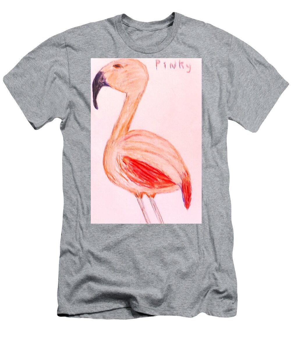 Flamingo T-Shirt featuring the drawing Pinky Tampa's Famous Flamingo by Suzanne Berthier