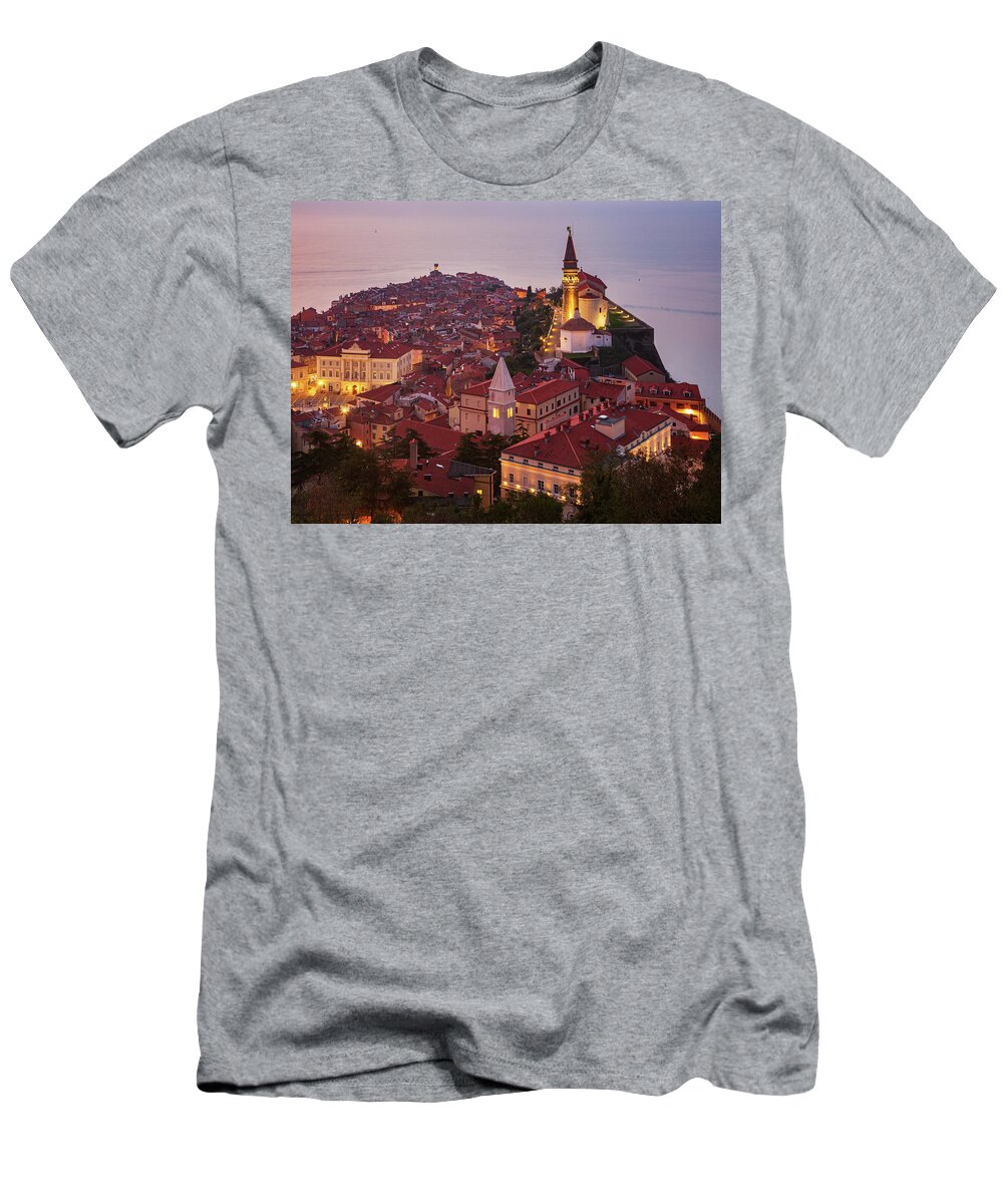 Piran T-Shirt featuring the photograph Piran at dusk by Ian Middleton