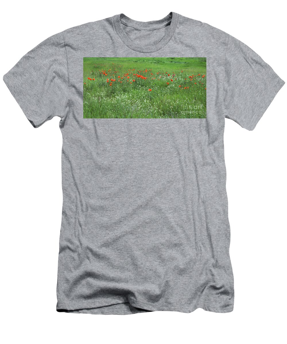 Poppies T-Shirt featuring the photograph Poppies and Wildflowers by Kae Cheatham