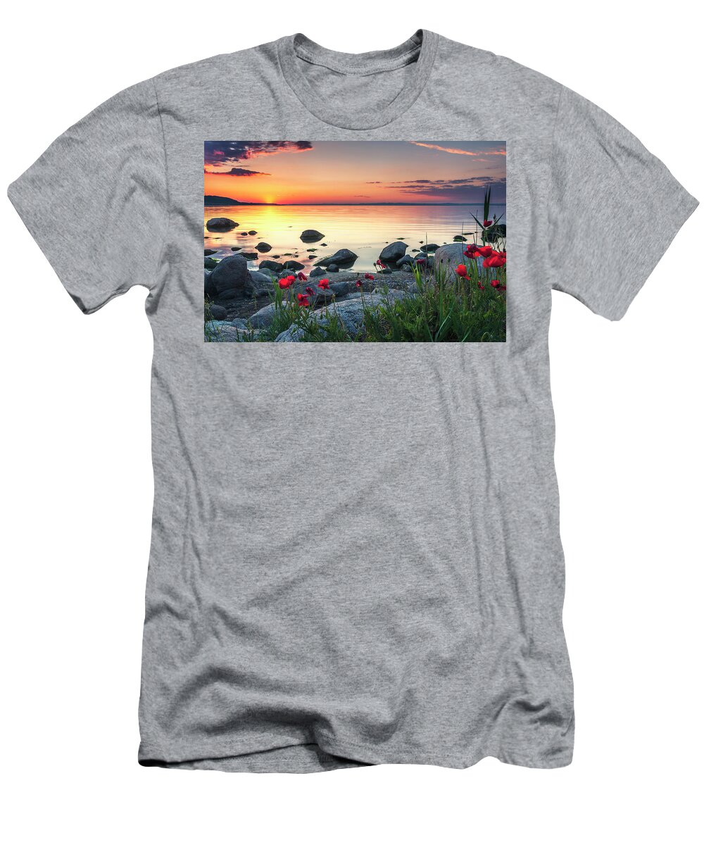 Sea T-Shirt featuring the photograph Poppies By the Sea by Evgeni Dinev