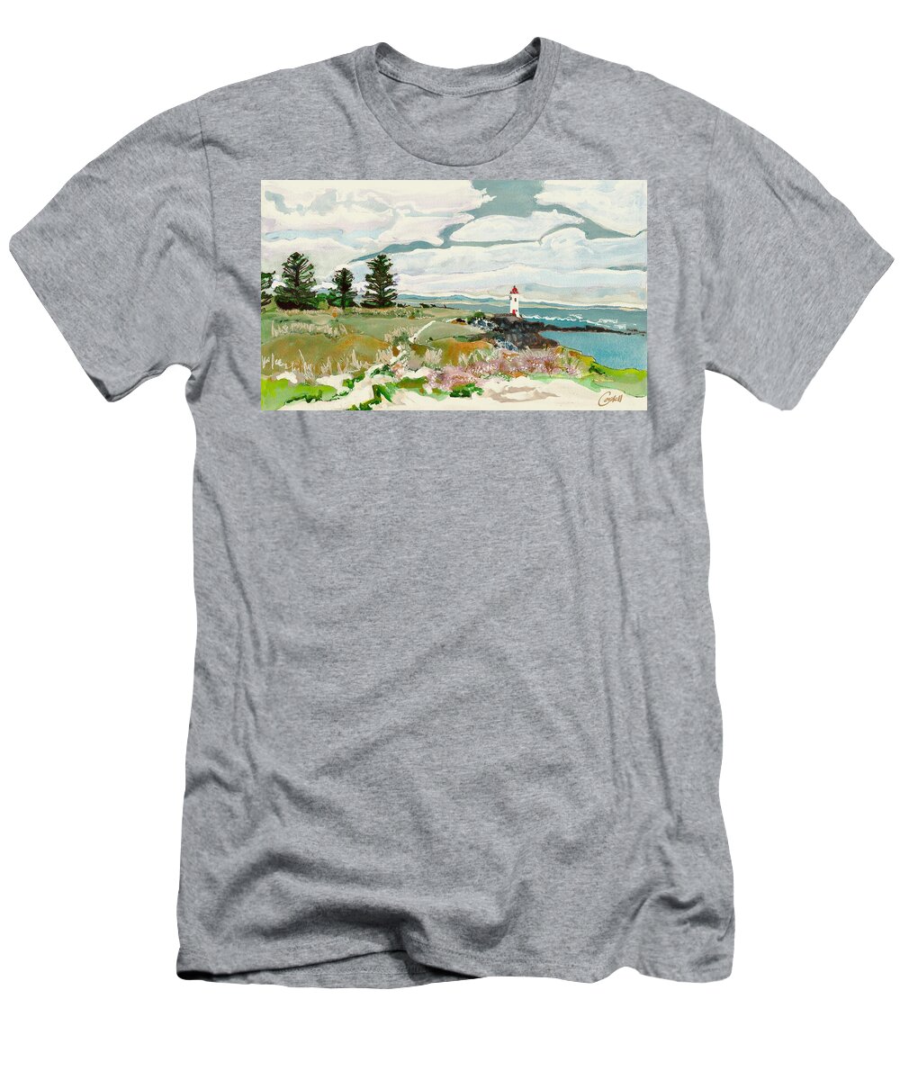 Landscape T-Shirt featuring the painting Port Fairy Light, Griffiths Island VIC by Joan Cordell