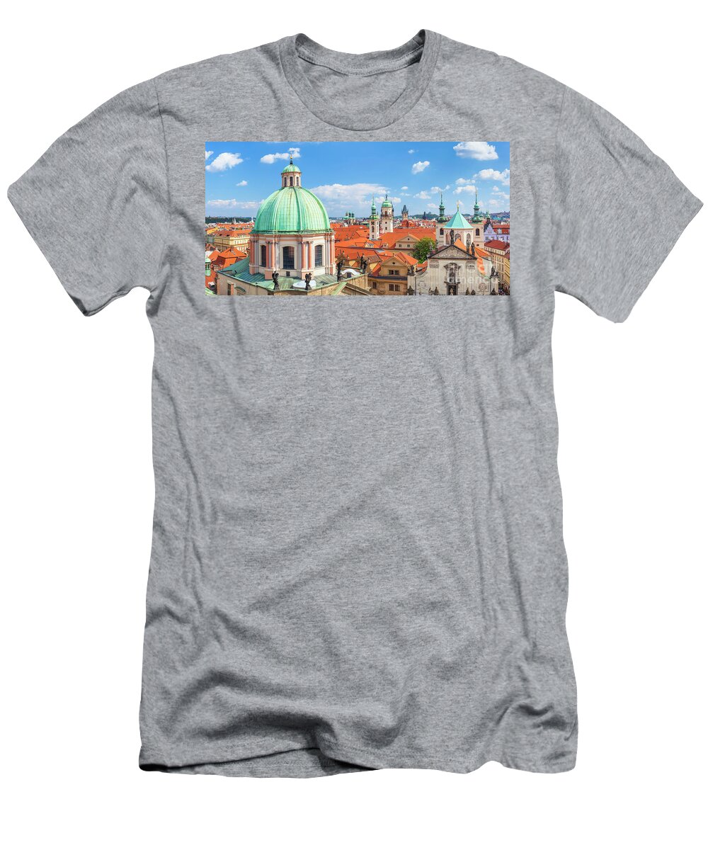 Prague Skyline T-Shirt featuring the photograph Prague old town rooftops by Neale And Judith Clark