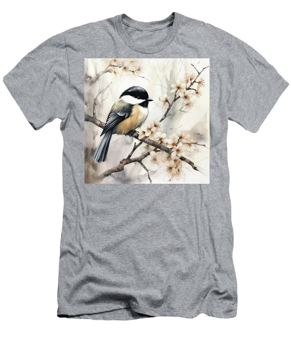 Black Capped Chickadee T-Shirt featuring the painting Pretty Little Chickadee by Tina LeCour