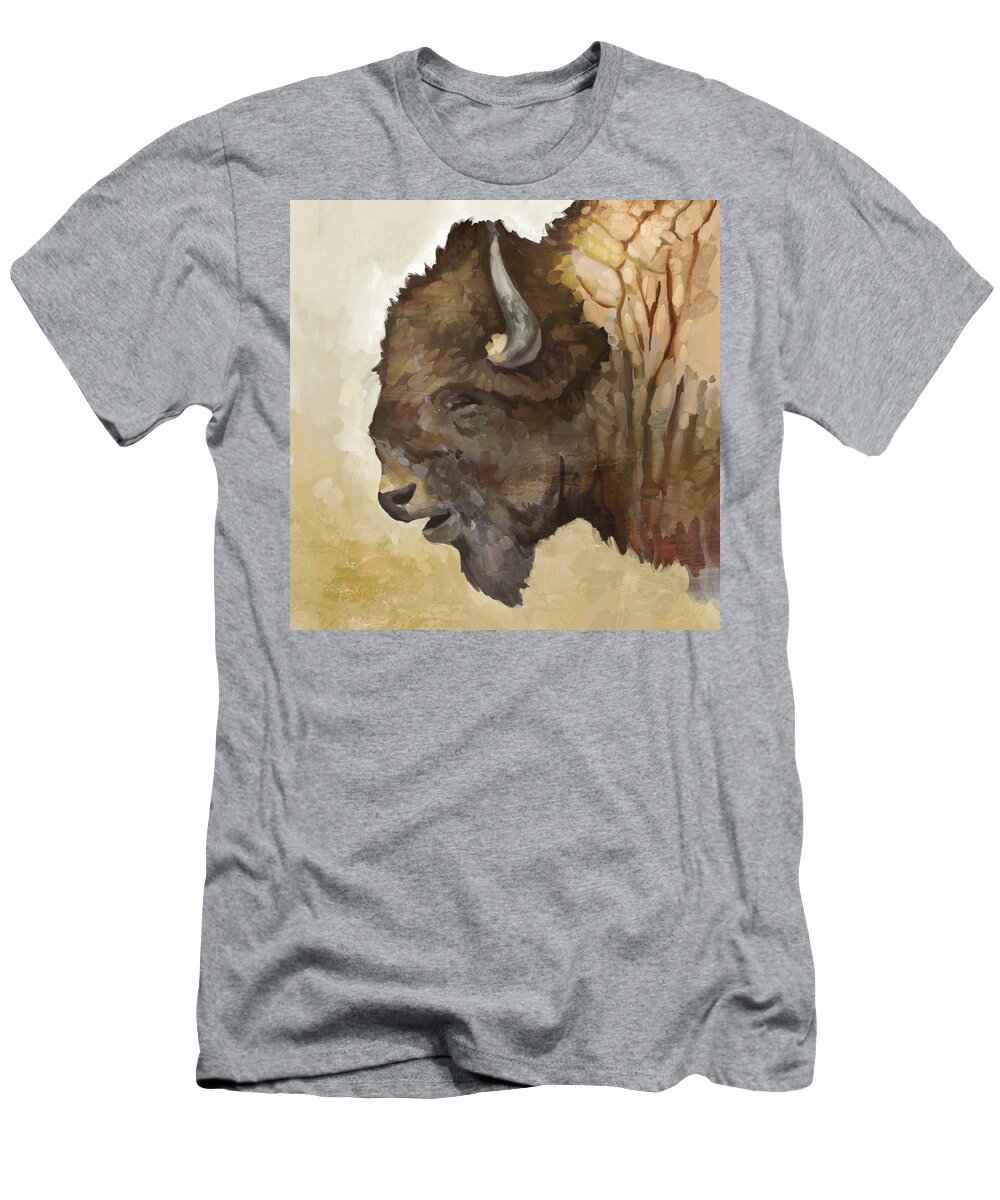 Bison T-Shirt featuring the painting Proud Bison by Mauro DeVereaux