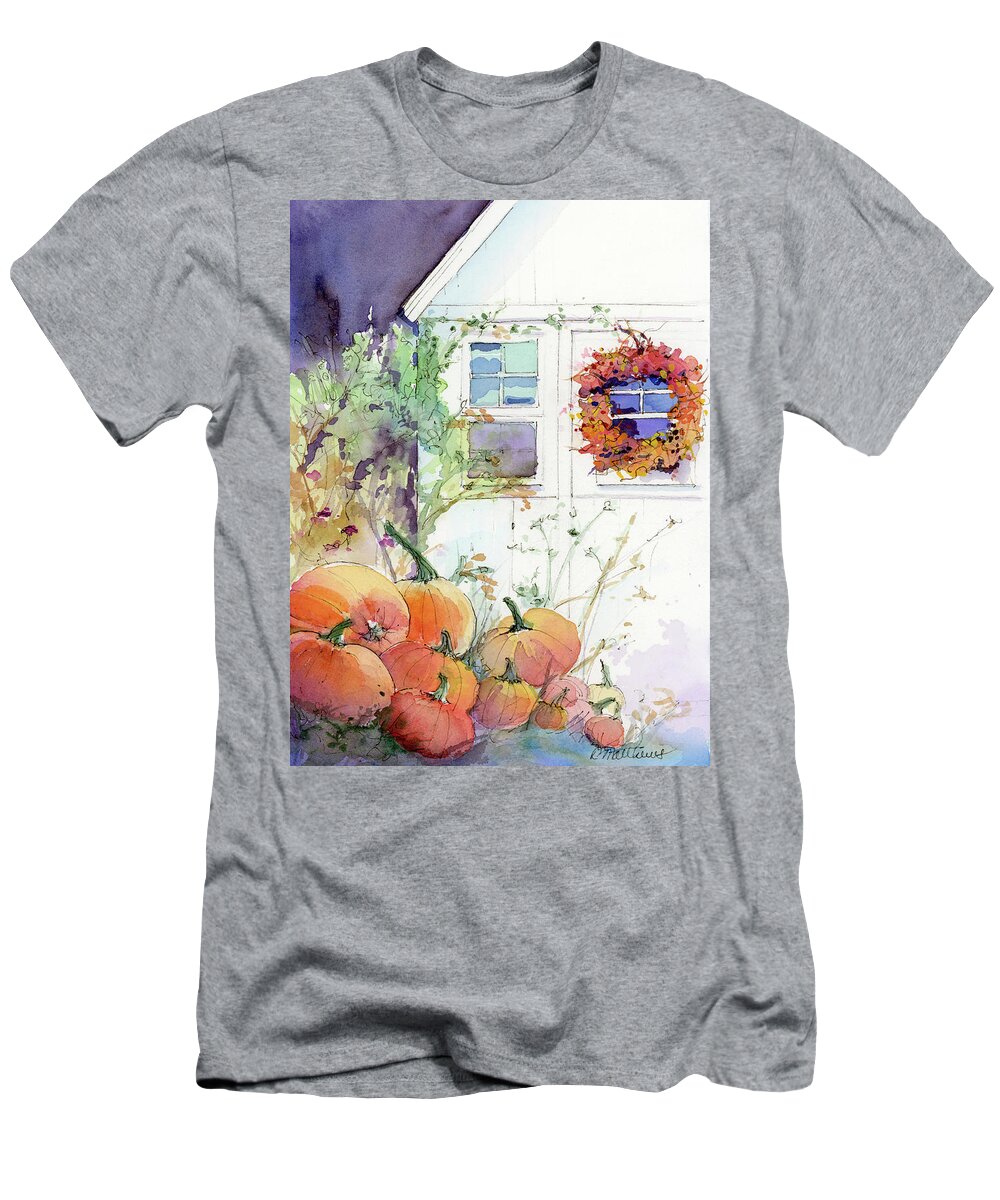 Pumpkins T-Shirt featuring the painting Pumpkin harvest by Rebecca Matthews