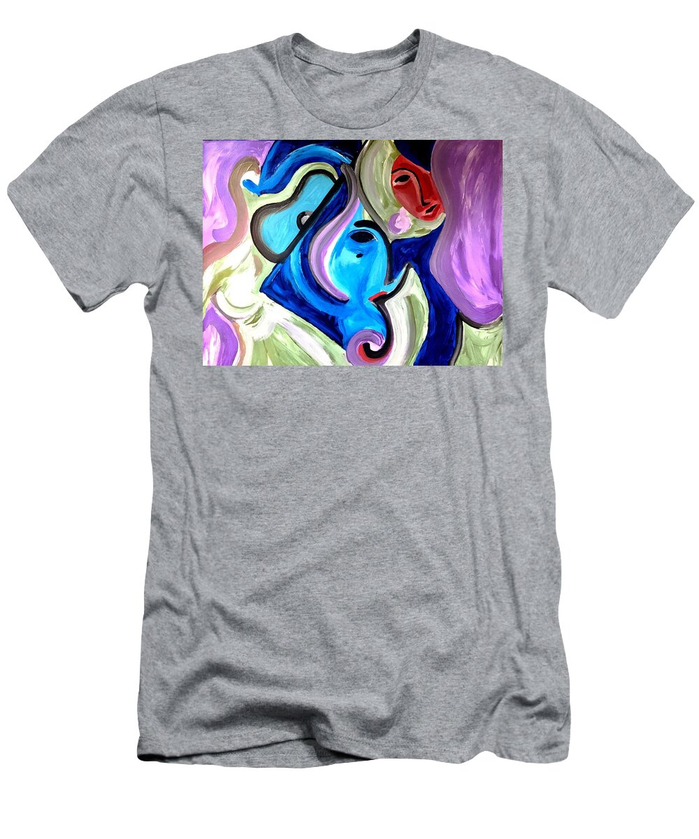 Digital Art T-Shirt featuring the painting Purple-Blue Jazz Faces by Bodo Vespaciano