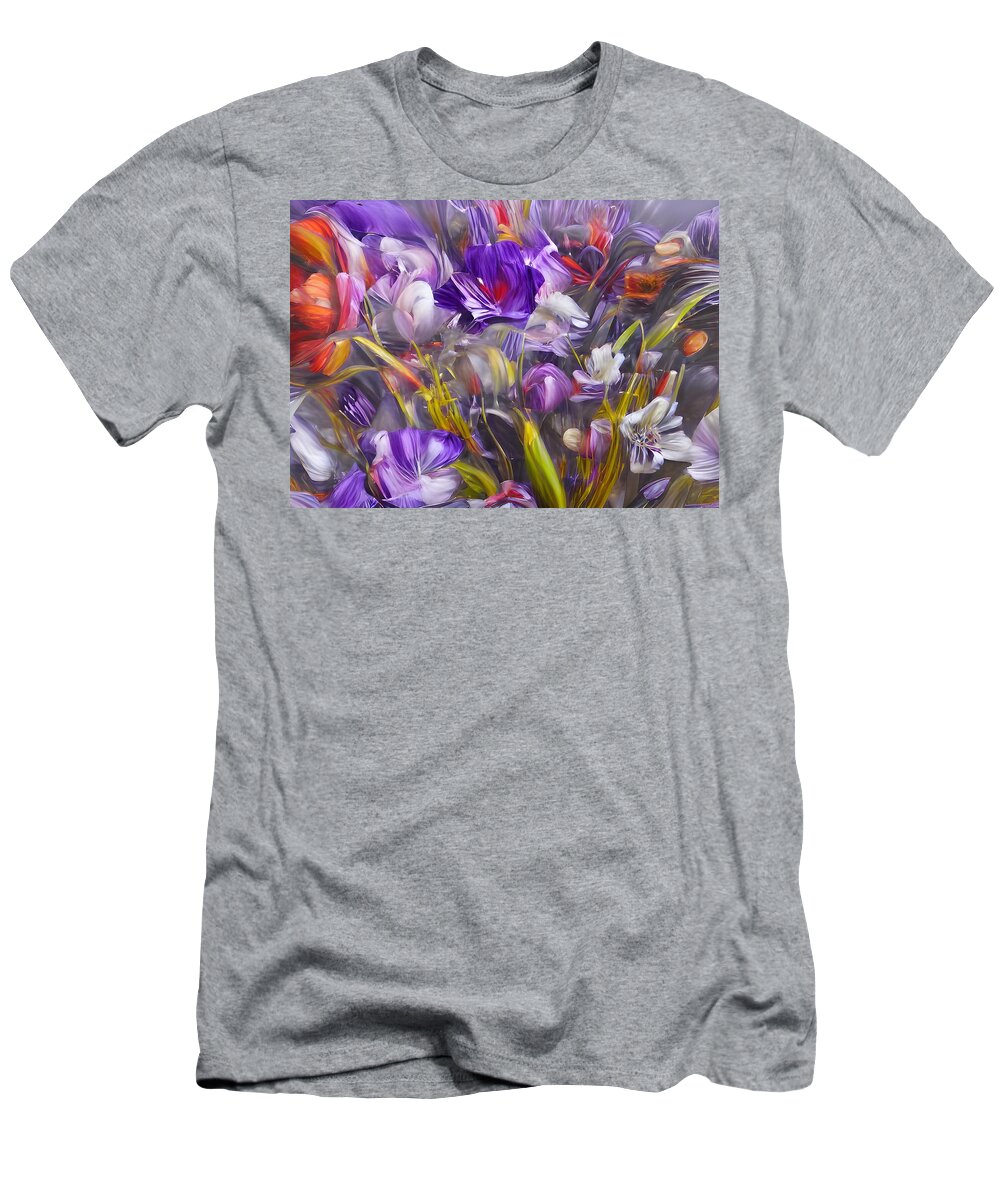 Abstract T-Shirt featuring the digital art Purple Flowers by Beverly Read