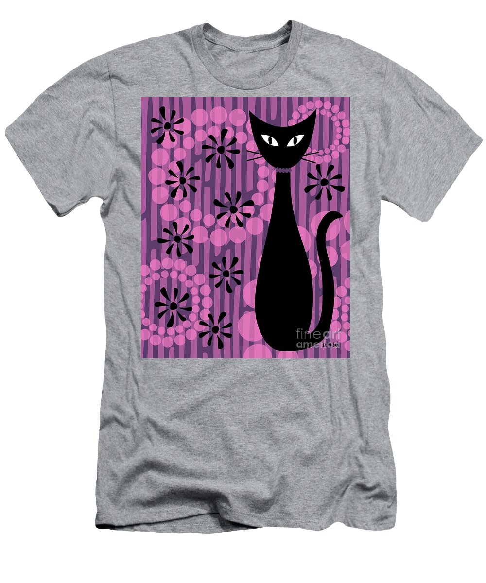 Abstract Cat T-Shirt featuring the digital art Purple Pink Mod Cat by Donna Mibus