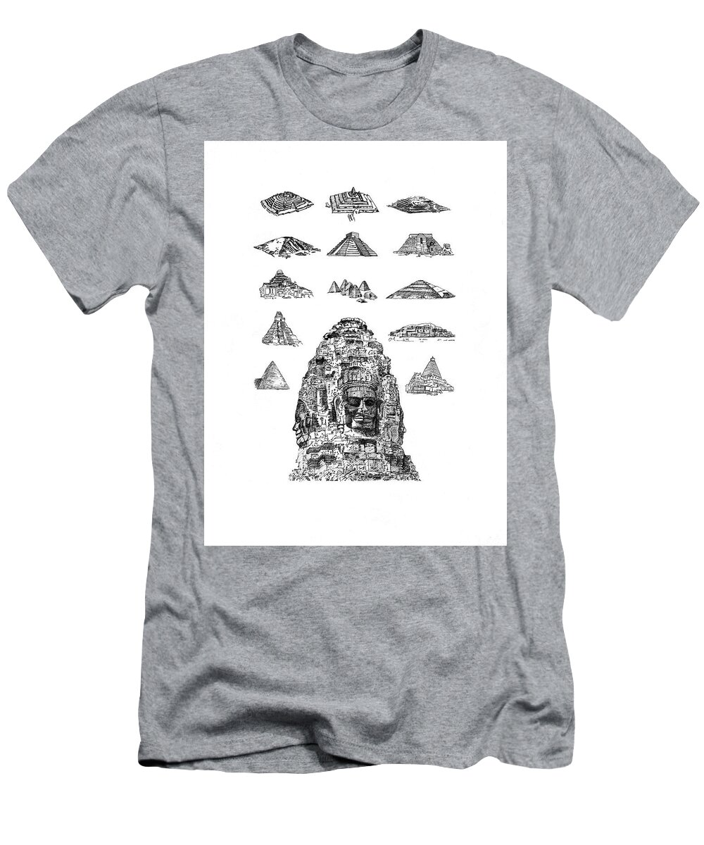 Pyramid T-Shirt featuring the drawing Pyramids of the World by Trevor Grassi