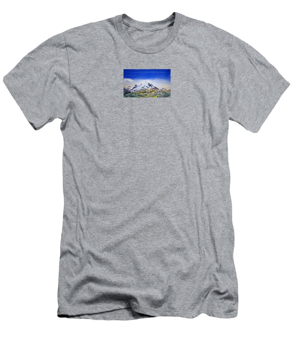 Watercolor T-Shirt featuring the painting Rainier Panorama by John Klobucher
