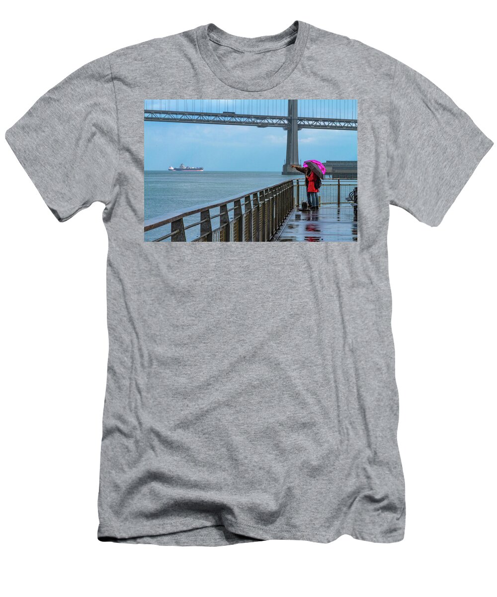 Couple T-Shirt featuring the photograph Rainy Waterfront Moment by Bonnie Follett