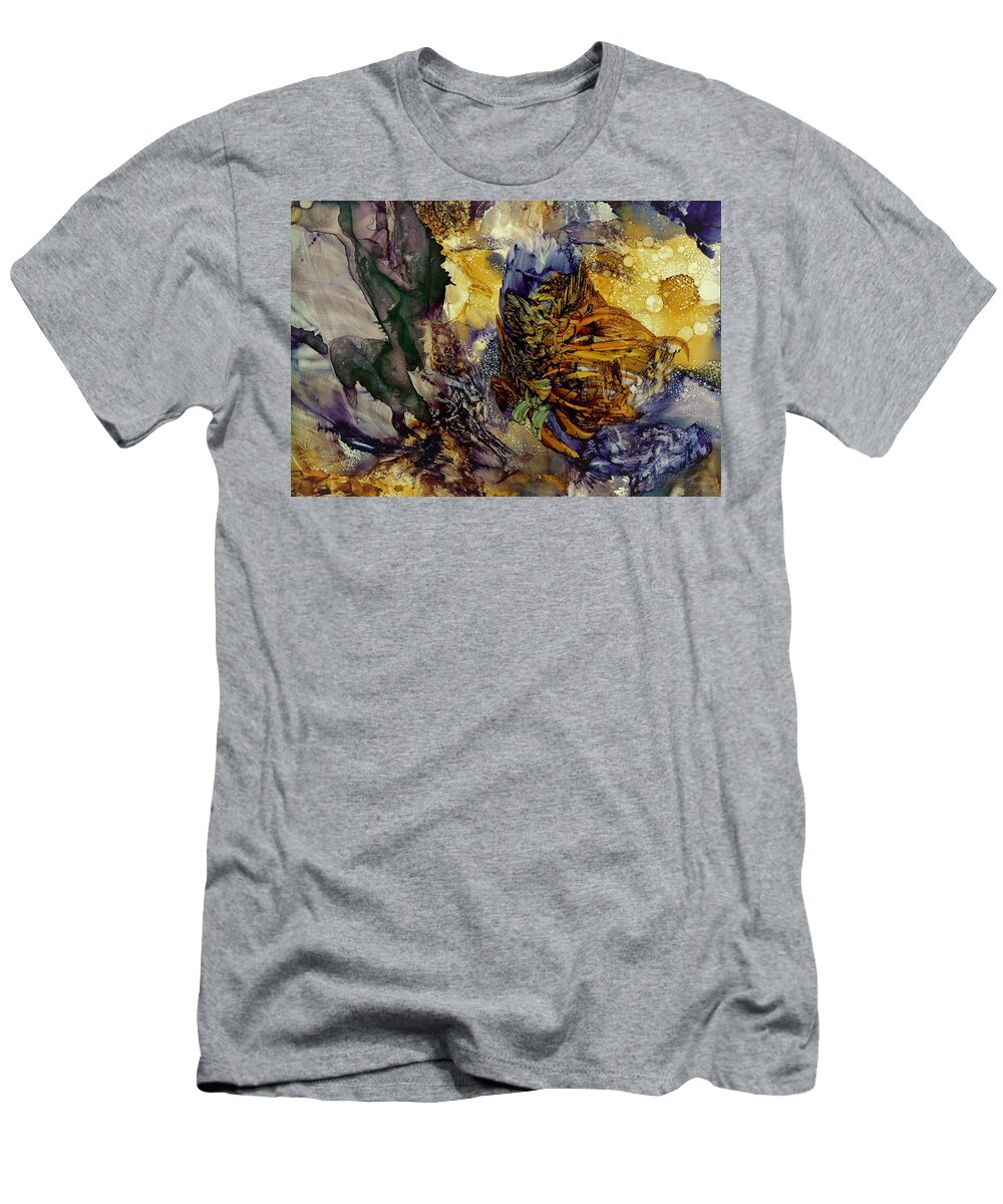 Flow T-Shirt featuring the painting Re-emergence by Angela Marinari