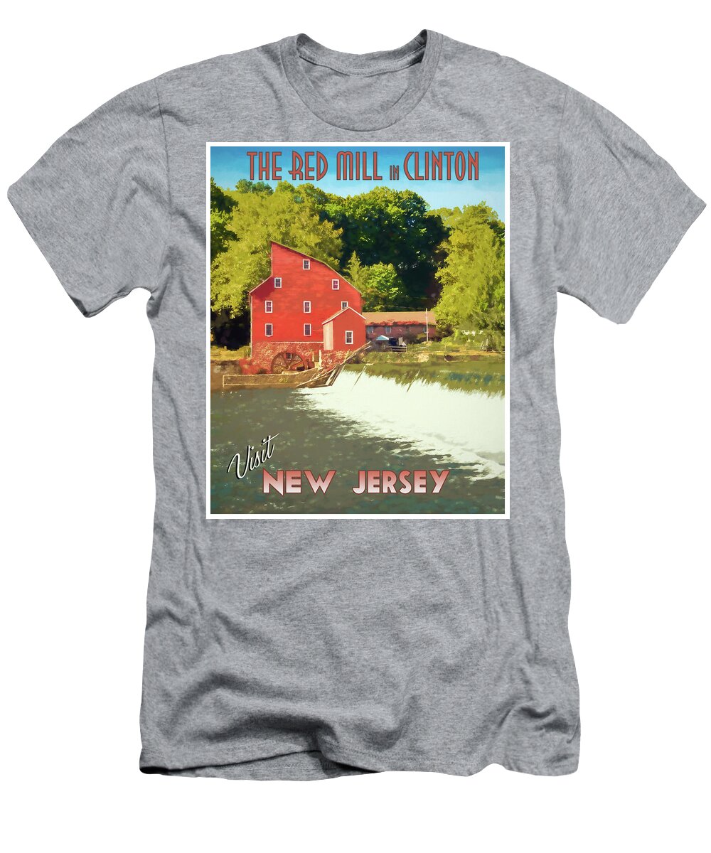 Clinton T-Shirt featuring the photograph Red Mill Clinton NJ Travel Poster by Kristia Adams