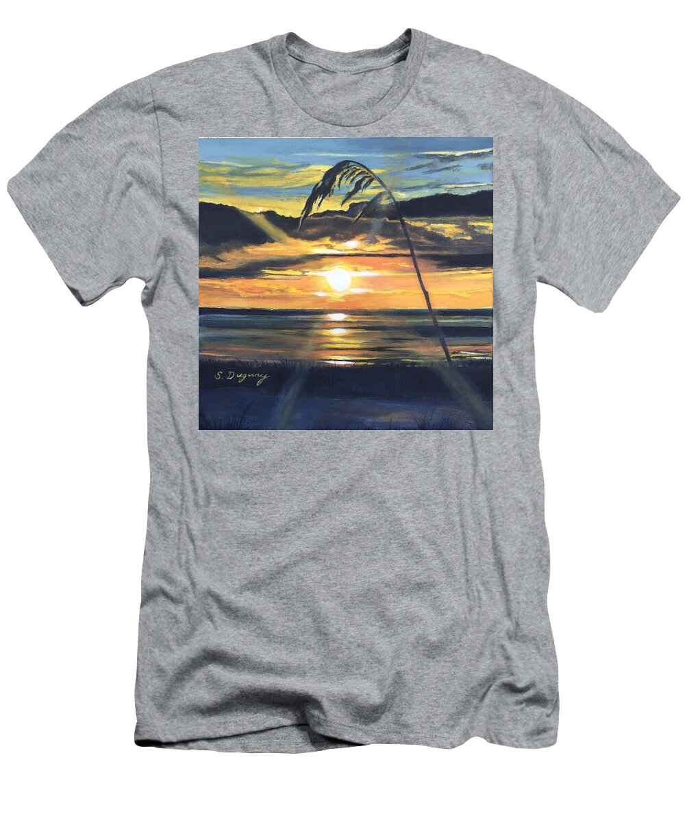Sunset T-Shirt featuring the painting Reed Grass Sunset by Sharon Duguay