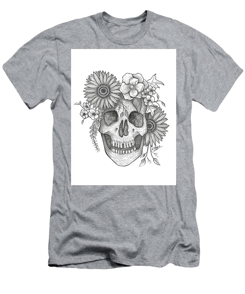 Skull T-Shirt featuring the painting Regal Blossoms Crowned Skull by Kenneth Pope