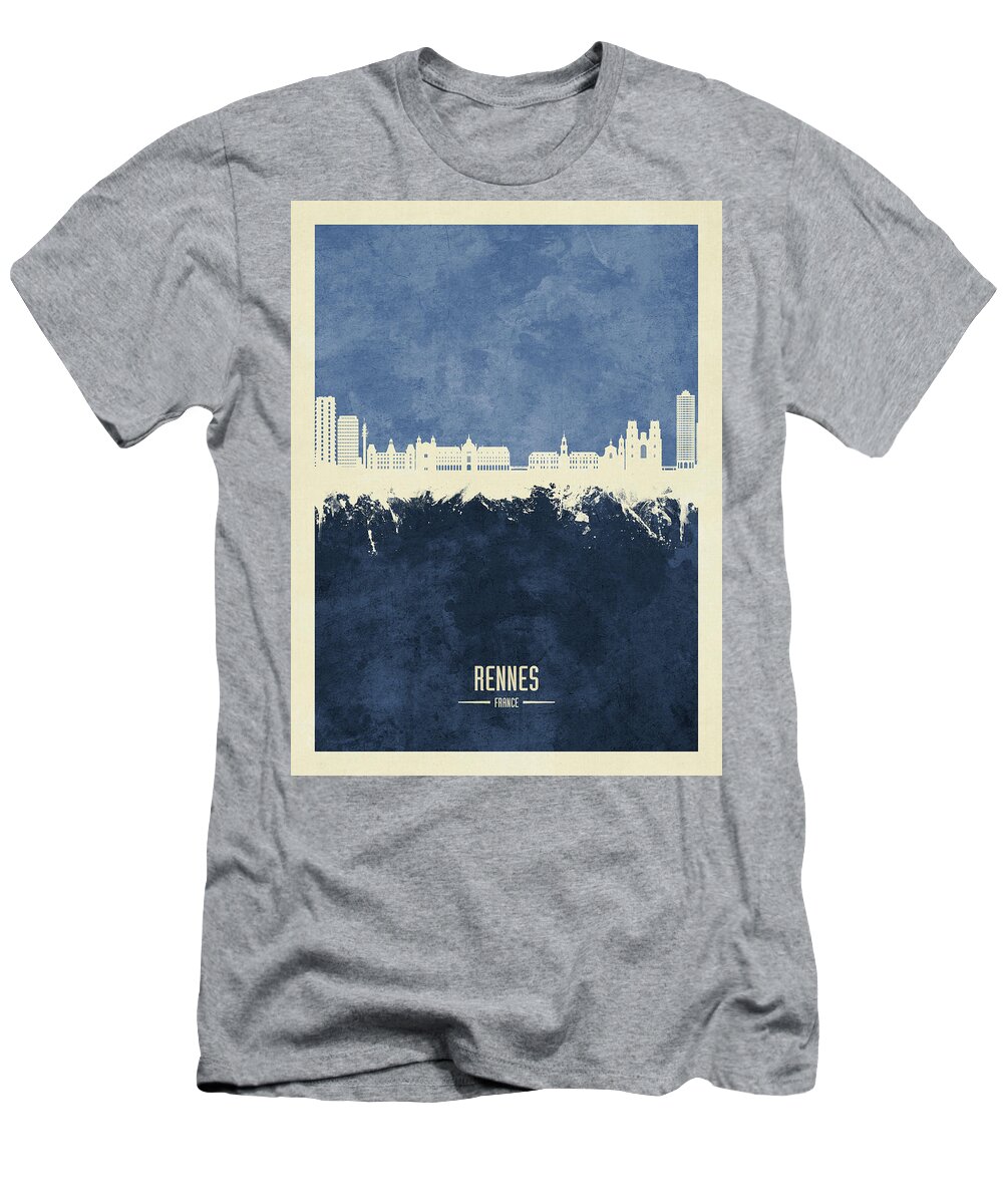 Rennes T-Shirt featuring the digital art Rennes France Skyline #47 by Michael Tompsett