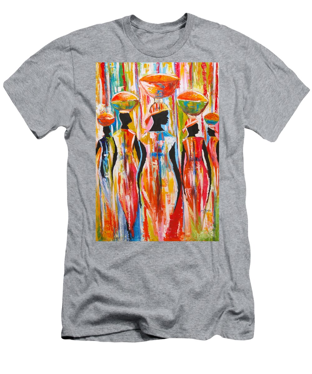 Living Room T-Shirt featuring the painting Return of the Market Women Series by Olaoluwa Smith