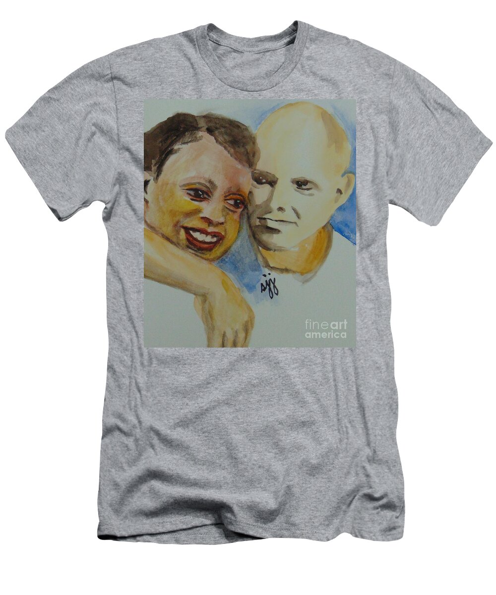 Interracial Marriage T-Shirt featuring the painting Richard and Mildred Loving by Saundra Johnson