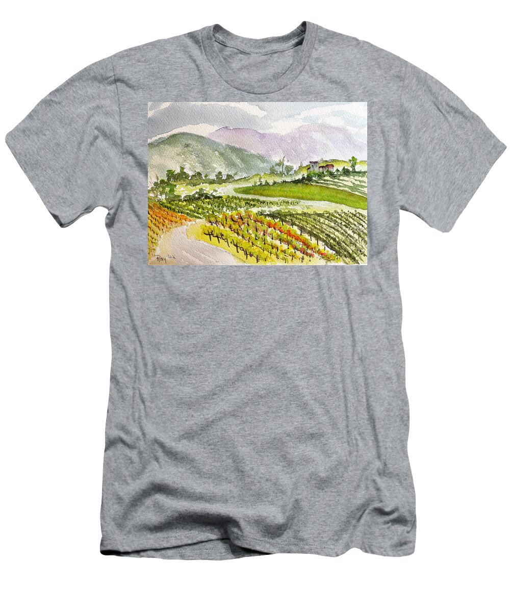 Vineyard T-Shirt featuring the painting Road down from the Villa at GBV by Roxy Rich