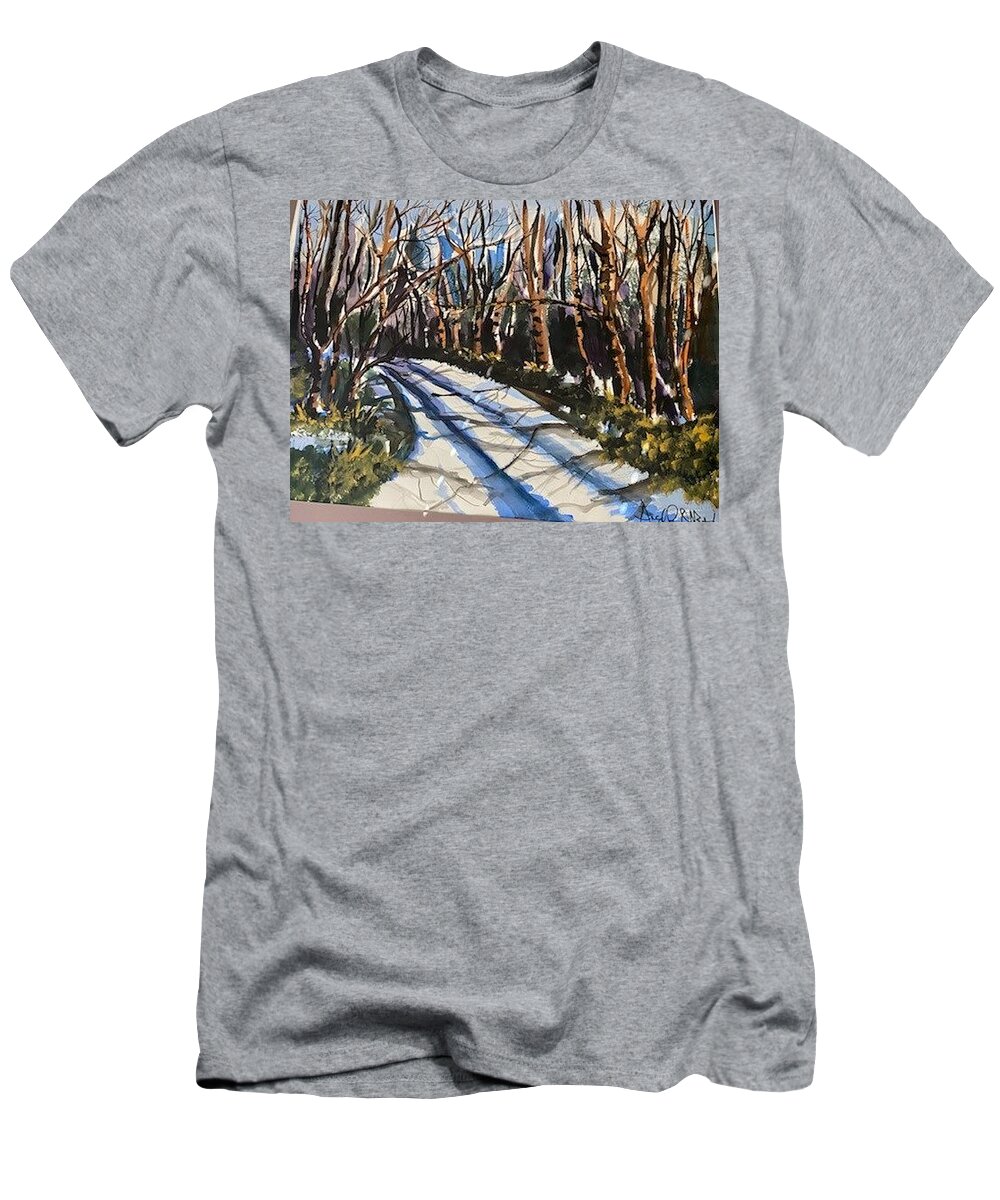  T-Shirt featuring the painting Roadless Traveled by Angie ONeal