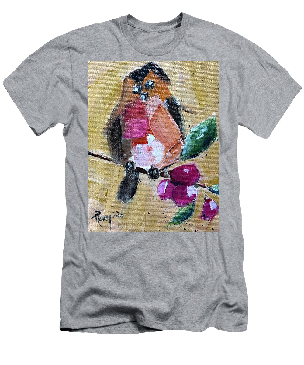 Robin T-Shirt featuring the painting Robin on a Berry Branch by Roxy Rich