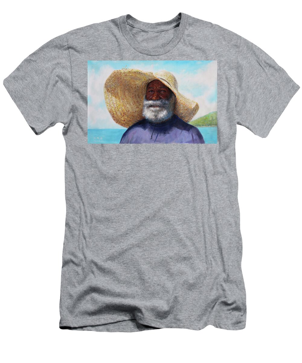 Fisherman T-Shirt featuring the painting Romulus Alcee by Jonathan Guy-Gladding JAG