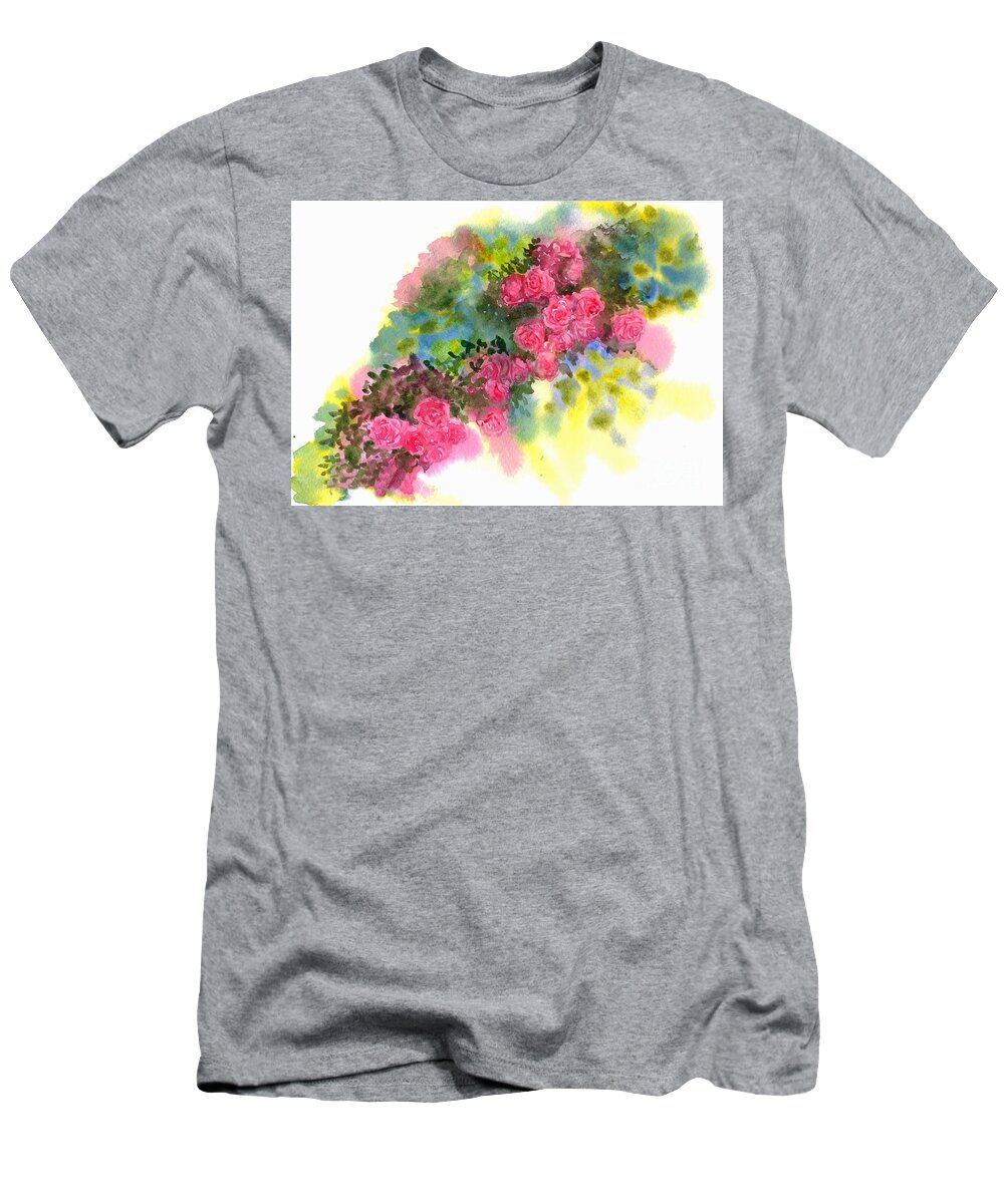 Rose Creeper T-Shirt featuring the painting Rose creeper by Asha Sudhaker Shenoy