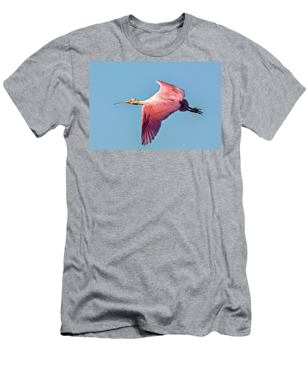 Roseate Spoonbill T-Shirt featuring the photograph Roseate Spoonbill in Flight by Jerry Griffin