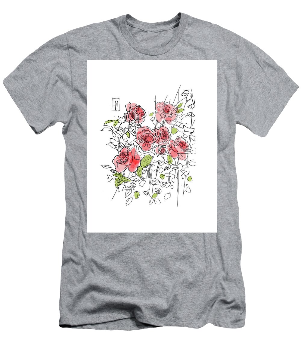 Rose T-Shirt featuring the drawing Roses by Luisa Millicent