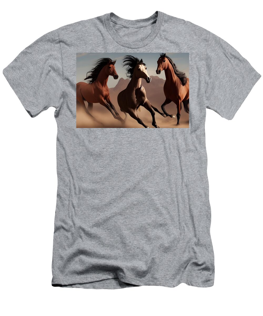 Digital T-Shirt featuring the digital art Running Horses by Beverly Read