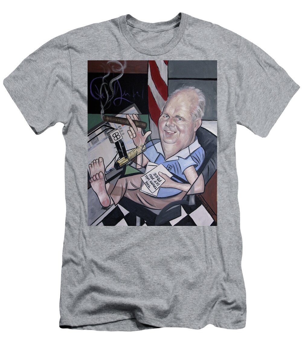 Rush Limbaugh T-Shirt featuring the painting Rush Limbough, Talent On Loan From God by Anthony Falbo